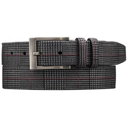 Mezlan Black Genuine Suede Checker Pattern Belt - AO9638